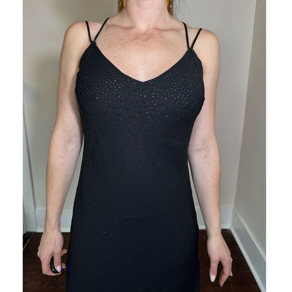 Vintage Open Back Made in USA Black Sparkly Dress Size Large - Picture 3 of 6